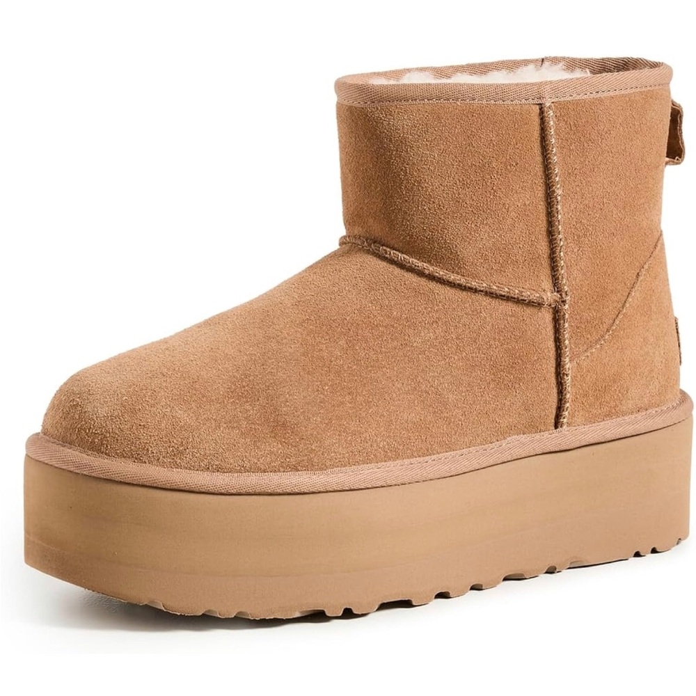 UGG Platform Short Shearling-Lined Ankle Boot - Chestnut